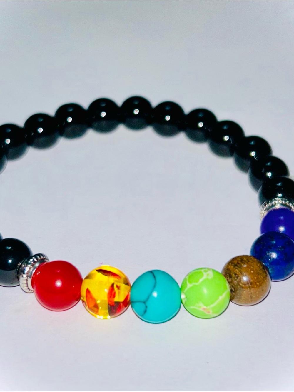 New Multicolor Beaded Chakra Bracelet - Black Accent Beads